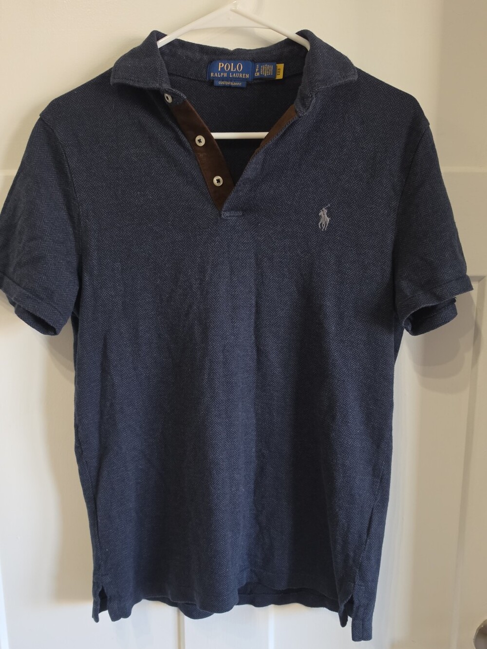 Polo Ralph Lauren Custom Slim Fit Herringbone Polo Shirt S Suede Trim